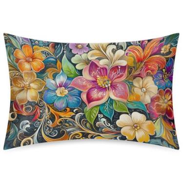Imagem de Fronha Queen Size de cetim de seda para cabelo e pele, capa de almofada macia, antiderrapante, refrescante, arte de flores coloridas, com fecho de envelope para dormir, mulheres, homens, crianças, 50