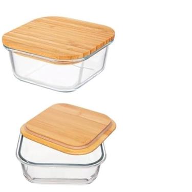 Imagem de Conjunto de 3 Potes de Vidro com Tampa de Bambu, Recipientes Herméticos para Armazenamento de Alimentos