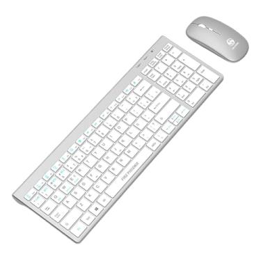 Imagem de Teclado E Mouse Bluetooth Sem Fio 2.4g Recarregável Bk-8078 (Branco)