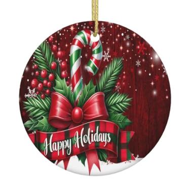 Imagem de Bengala doce, enfeites de cerâmica vermelha de Natal para homens, mulheres, casais, pais, amigos, presente, arte de férias, ornamentos de Natal, decoração de interiores de carro, enfeite de cerâmica