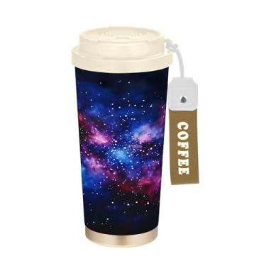 Imagem de SEHANY Caneca de viagem Galaxy Starry Sky de viagem de 500 ml Copos de café reutilizáveis revestidos de cerâmica com tampa à prova de vazamento, parede dupla, isolamento a vácuo, copo de café de aço