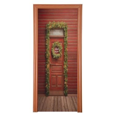 Imagem de ATTX Capa para porta da frente da guirlanda de Natal - Decoração de férias de tecido elástico lavável para festas, casa, decoração de porta da frente, 35 x 79 polegadas (155)