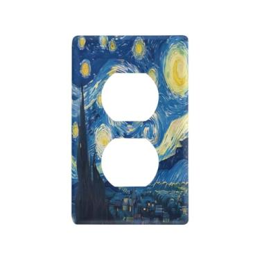 Imagem de Blueangle The Starry Night Art Duplex Outlets Wall Plate, tamanho padrão, placas de cobertura de tomada elétrica de 1 gangue para decoração de quarto de escritório em casa, 4,53 x 2,76 polegadas (689)