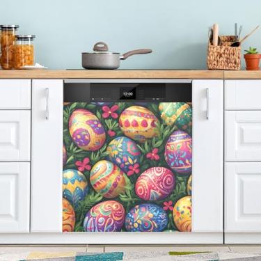 Imagem de ATTX Capa magnética para lava-louças ovos coloridos de Páscoa, 58,4 cm C x 66 cm A, decoração da capa da máquina de lavar louça, decalques para armário doméstico e eletrodomésticos adesivos #106
