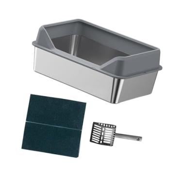 Imagem de IEUDNS Caixas de areia para gatos, semi-fechadas, bandeja sanitária para gatos, antirrespingos, portátil, com laterais altas, caixa de areia para gatos, Cinza Escuro