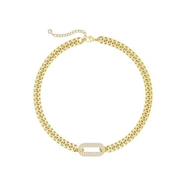 Imagem de Funsanny Colar de ouro para mulheres – Colar grosso banhado a ouro 14 K, corrente cubana com clipe de papel, espinha de peixe, colar gargantilha para mulheres, simples, joias modernas, presentes