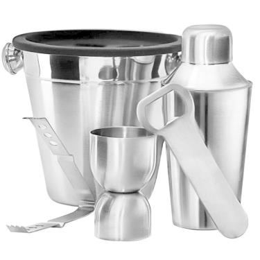 Imagem de Jogo Kit Bar Em Inox Com Coqueteleira Balde De Gelo Abridor