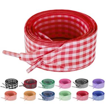 Imagem de UamGlsob Cadarços de sapato de fita de guingão de 25 mm, xadrez xadrez cetim chiques lindos cadarços de substituição para tênis feminino, Vermelho, 39"/100cm