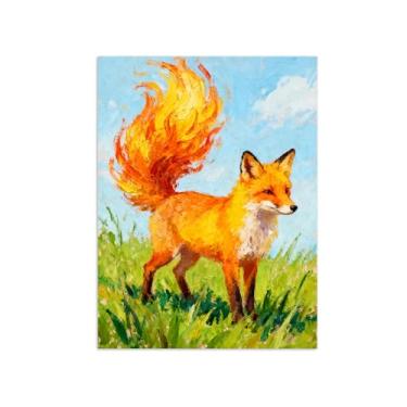 Imagem de Animais Pintura Arte Parede - Raposa no Gramado - Impressões em tela - Moderno Colorida Pôster para decoração sala de estar 40x50cm Sem Moldura