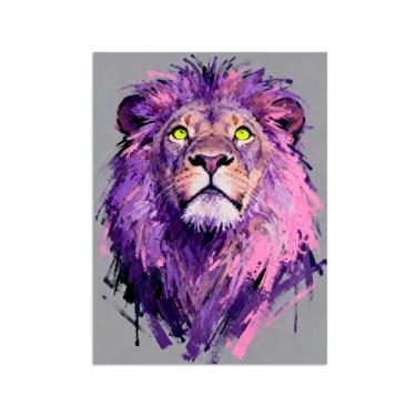 Imagem de Animais Pintura Arte Parede - Leão Rosa Roxo - Impressões em tela - Moderno Colorida Pôster para decoração sala de estar 30x40cm Sem Moldura