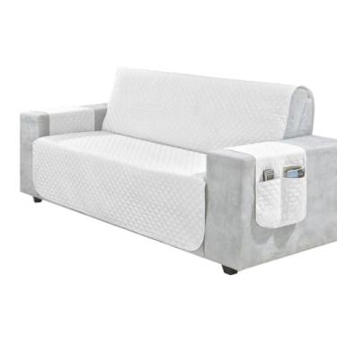 Imagem de Protetor de colchão ultrassônico para sofás de assento simples, duplo, triplo e quádruplo com suporte para artigos (BRANCO,3 LUGARES KING 1,80M)