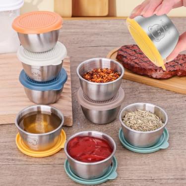 Imagem de 1 copo de molho de salada de aço inoxidável com tampas à prova de vazamento, recipientes de molho reutilizáveis para lancheira, viagem, cozinha (amarelo)