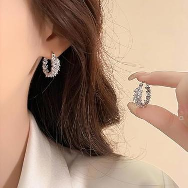 Imagem de Brincos de argola de cristal dourado para mulheres – Brincos grossos de zircônia cúbica com strass brilhante e hipoalergênicos, presentes de casamento, formatura, noivas, One Size, Cobre, Sem pedra