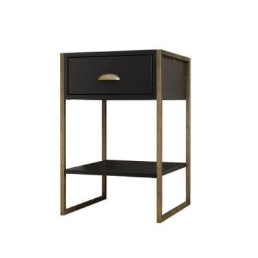 Imagem de Mesa de Cabeceira Dubai Preto Pés de Metal Ouro Envelhecido - Belle Ho