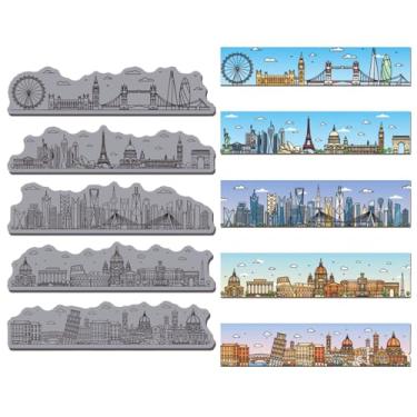 Imagem de GLOBLELAND Carimbo de borracha aderente lateral de edifício de cidade, 22 x 17,8 cm, arquitetura, EVA, conjunto de carimbos de borracha para fazer cartões, álbum de fotos, decoração faça você mesmo