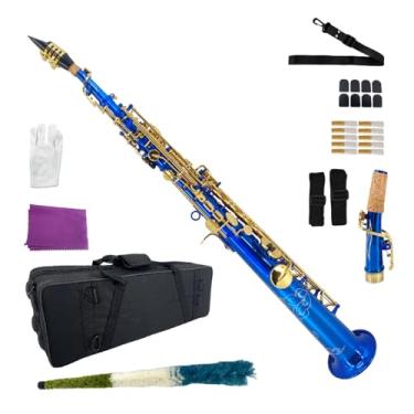 Imagem de YoungMonic Saxofone Soprano Bb Instrumentos de Saxofone Dourado Reto para Estudantes Iniciantes com Alças de Estojo de Transporte Bocal 10Palhetas (Azul)