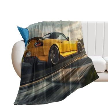 Imagem de HouLaiZhe Cobertor super macio de flanela amarelo JDM Racing S2000 Sports Drift Cool Lightweight Cooling Blankets para sofá-cama, cadeira, sofá, carro, viagens ao ar livre, leve, quente, 178 x 203 cm