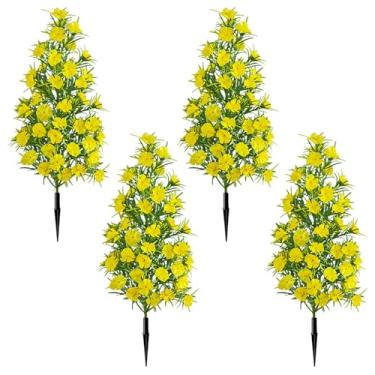 Imagem de Pacote com 4 árvores de topiaria artificial com espigão de solo para ambientes externos, 48 cm, arbustos artificiais com flores, arbustos artificiais realistas, plantas para casa, jardim, varanda