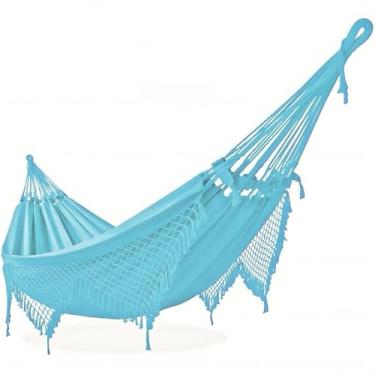 Imagem de REDE DE DESCANSO CASAL GRANDE, Confortável e Resistente, Ideal para Varanda, Quintal e Jardim(Azul bebê)