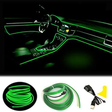 Imagem de Mvthenxi Luz interior de carro verde fio EL de 3 m, alimentada por USB, faixa de luz flexível dobrável de 6 mm, adequada para decoração de painel/porta/painel de instrumentos