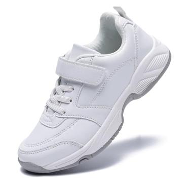 Imagem de PolarPals Tênis infantil unissex para meninos e meninas, antiderrapante, casual, uniforme para crianças pequenas/grandes, Branco, 13 Little Kid