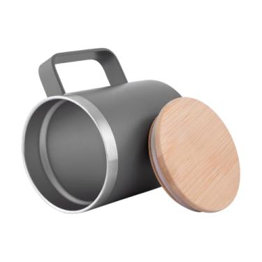 Imagem de Caneca Térmica 400ml Parede Dupla Premium – Mantém Bebidas Quentes e Frias – Tampa de Bambu + Inox Reciclado – Design Moderno Preto/Branco/Cinza – Para Escritório, Casa e Presente (Cinza)