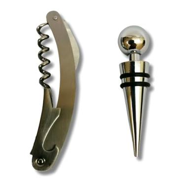 Imagem de Conjunto Elegante de Saca-Rolhas e Tampa em Aço Inox, 13cm, Prateado, Design Sofisticado para Apreciadores de Vinho, 2 Peças