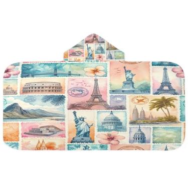 Imagem de Burbuja Toalha de banho com capuz Tropical Paradise para crianças, toalha de praia de pelúcia macia absorvente para meninas e meninos 3-10 anos, 61 x 127 cm