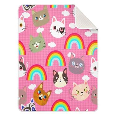 Imagem de Burbuja Cobertor de bebê com rosto de gato de desenho animado para meninos e meninas, cobertor quente macio para berçário, cobertor infantil de 76 x 101 cm