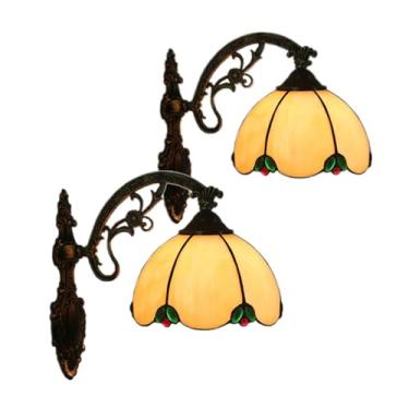 Imagem de Conjunto de 2 arandelas barrocas estilo Tiffany, 20 cm de largura, com vitrais, para corredor, sala de estar, quarto e hall de entrada.