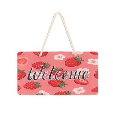 Imagem de Burbuja Placa de boas-vindas Fresh Strawberries para porta da frente, placa de boas-vindas de PVC para decoração de férias, 15 x 28 cm