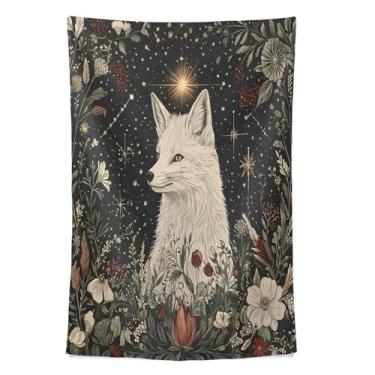 Imagem de STAYTOP Tapeçaria de parede de raposa branca tapeçaria para decoração de casa decoração de dormitório sala de estar quarto tapete de parede (60 × 51 polegadas)