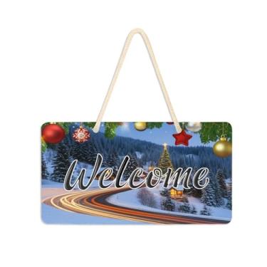 Imagem de Burbuja Placa de boas-vindas de cenário de inverno para porta da frente, placa de boas-vindas de PVC para decoração de férias de casa de fazenda, 15 x 28 cm