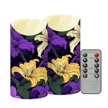 Imagem de Wassud Pacote com 2 flores em fundo preto velas sem chama com controle remoto, velas realistas cintilantes com temporizador, velas decorativas para Natal, casamento, festa, decoração de casa média