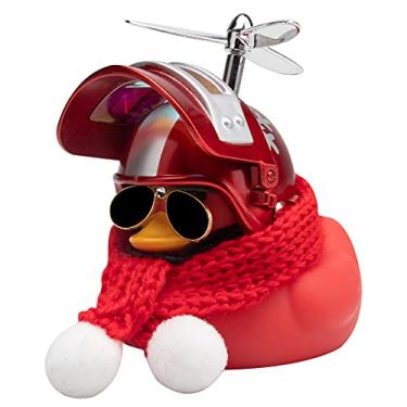 Imagem de Wonuu Rubber Duck Toy Car Decoration Ornaments Dashboard Decorations Cool Glasses Duck with Propeller Helmet (Z-Snowflake-Red)