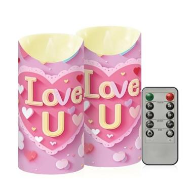 Imagem de Wassud Pacote com 2 velas de coração sem chama com controle remoto, velas realistas cintilantes com temporizador, velas decorativas para Natal, casamento, festa, decoração de casa média