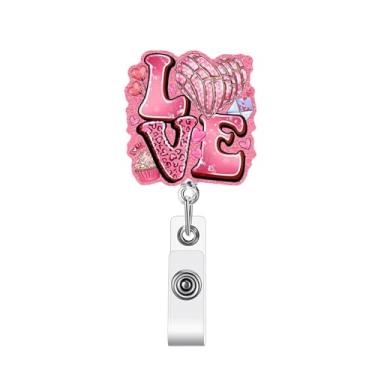 Imagem de Porta-crachá de amor dos namorados com clipe retrátil de coração para sorvete, suporte de crachá de identificação de enfermeira, engraçado, glitter, nome, etiqueta, carretéis para enfermeira, médico