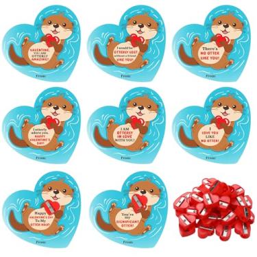 Imagem de Weekgrat Pacote com 48 apontadores de lápis de dia dos namorados com cartões de lontra You're Otterly Amazing Kit de troca de sala de aula para lembrancinhas de festa escolar faça você mesmo