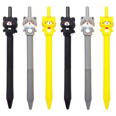 Imagem de YHSMFCL 6 canetas de gel retráteis de animais kawaii fofas de 0,5 mm, tinta preta, desenho animado, gato, tigre, rato, japonês, artigos de papelaria, escritório, escola, professores, estudantes