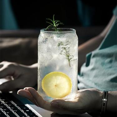 Imagem de Copos de vidro transparentes em forma de lata, 335 g, copos de vidro essenciais domésticos para cerveja, coquetel, chá, refrigerante de café, presente estético