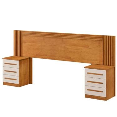 Imagem de Cabeceira Valência Estofada Ripada e 2 Mesas de Cabeceiras Benetil