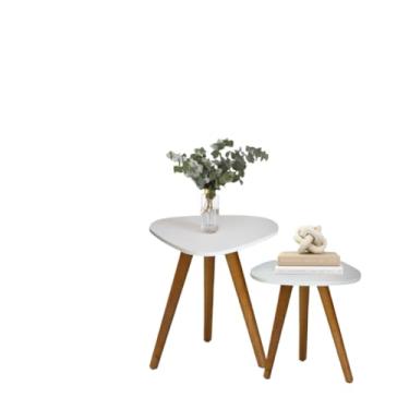 Imagem de Conjunto de Mesinhas Canto E Apoio Pe Palito Tripe Porta Quadros E Objetos Tampo Orgânico, Ideal para Porta Quadros, Objetos Decorativos e Plantas, Sala e Varanda(Branco)