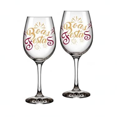 Imagem de Taças de Vinho Boas Festas Kit 2 – Vidro Premium – 300ml Cada – Design Elegante – Conforto ao Degustar – Para Ceias, Presentes e Decoração Natalina