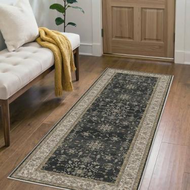 Imagem de GENIMO Tapete de corrida de 5 x 15 cm, lavável à máquina, antiderrapante, macio, retrô, vintage, boho, para uso interno, ultrafino, de pelo baixo, para corredor, entrada, quarto, cozinha, ouro preto