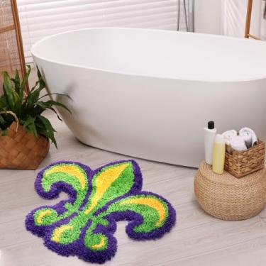 Imagem de Dunzy Tapete de carnaval para ambientes internos e externos tapete de banho antiderrapante absorvente de água microfibra lavável tapete flor de lis, decoração de casa, 60 x 50 cm