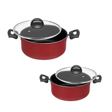 Imagem de Conjunto de Panelas Antiaderente 13 Peças, Alumínio, Vermelho, Tampa de Vidro, Cabo Baquelite, com Frigideiras e Formas