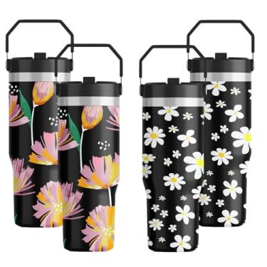 Imagem de FOLAI Garrafa de água isolada de aço inoxidável (pacote com 4), copos de sublimação à prova de vazamento de 850 g para bebidas quentes com tampa de boca larga, sem BPA, garrafas esportivas para