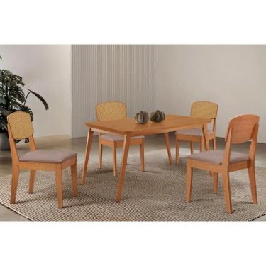 Imagem de Sala Jantar Mesa Havana Tampo Curvo 120cm+4 Cadeiras Havana Naturale - Linho Capuccino - Rufato