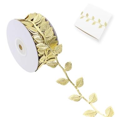 Imagem de Vignor Fita de folhas em rolo de tecido, vinhas de renda, corda de acabamento para embrulho de presente de Natal, decoração de festa, artesanato faça você mesmo (22 jardas de folha grande dourada)