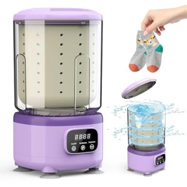 Imagem de Mini máquina de lavar portátil recarregável, máquina de lavar roupa íntima tudo-em-1 com capacidade para copos de 2 L para sutiãs, meias, casa, hotel, apartamento, trailer, viagem (roxo).